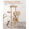 thumbnail image 2 of Cat Tree for Large Cats with Large Top Perch, [56.3''=143cm] Multi-Level Tower for Cats with Sleeping Bag, Cat Shelves with Scratching Posts and 2 Condos Houses, Beige,Sleeping Tree, 2 of 6
