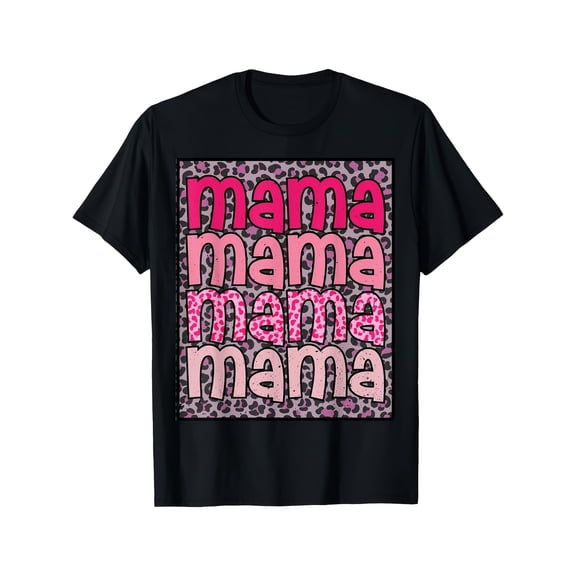 Women's Pink Leopard Print Retro Mama Graphic T-Shirt
