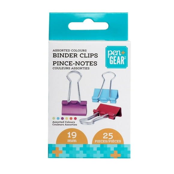 Pen+Gear Assorted Colours Binder Clips, 25 pieces, 19 mm