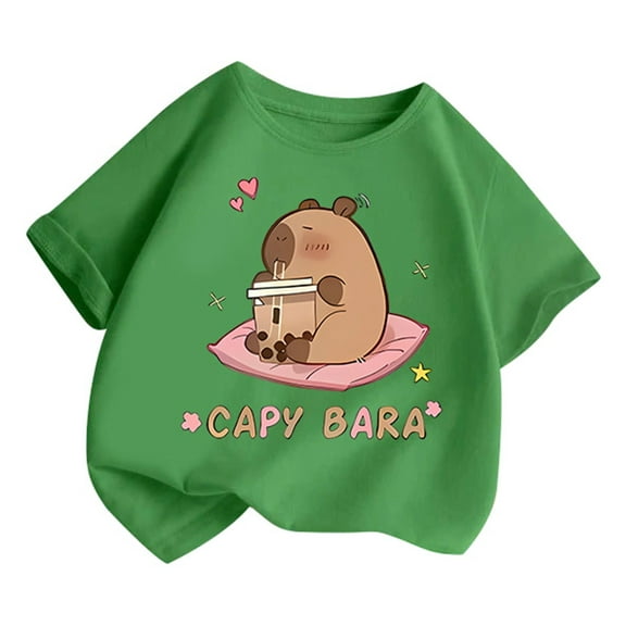 oqasdz Girls T Shirts Summer Short Sleeve Round Neck Printed Tops for Kids Child Daily School Outdoor Comfortable Tee, Size 12-14 Years