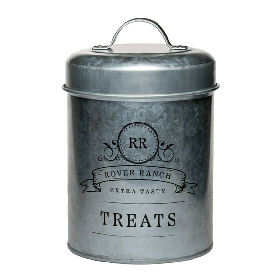 Amici Pet Rover Ranch 64oz Metal Treats Canister with Handle Lid & Silicone Seal - Airtight Container for Dogs & Cats - Labeled Storage Jar for Treats & Food - Essential Pet Accessories