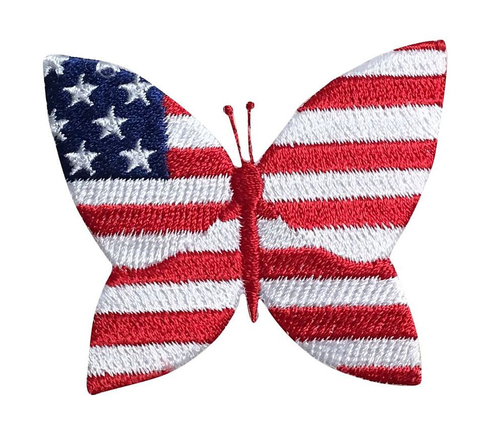 Butterfly - Patriotic - US Flag - Iron on Applique/Embroidered Patch