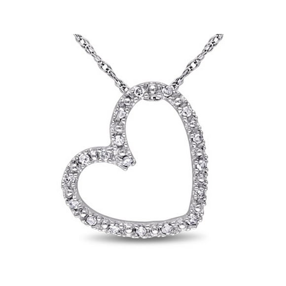 Miabella 1/10 CT TW Diamond Heart Pendant with Chain in 10k White Gold