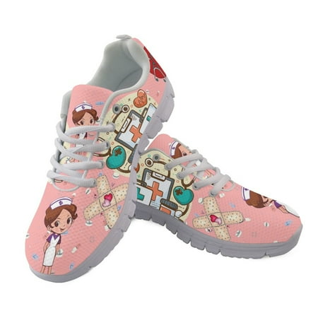 

Cartoon Nurse Doctor Medical Print Sneakers Women Casual Shoes Spring Summer Slip On Flats Lace up Jogging Running Sport Shoes