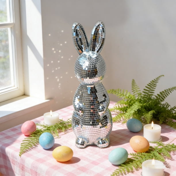 Adorno Decorativo de Conejo de Pascua de Vidrio con Mosaicos, Ideal para Fiestas y Decoración de Mesas Del Hogar.