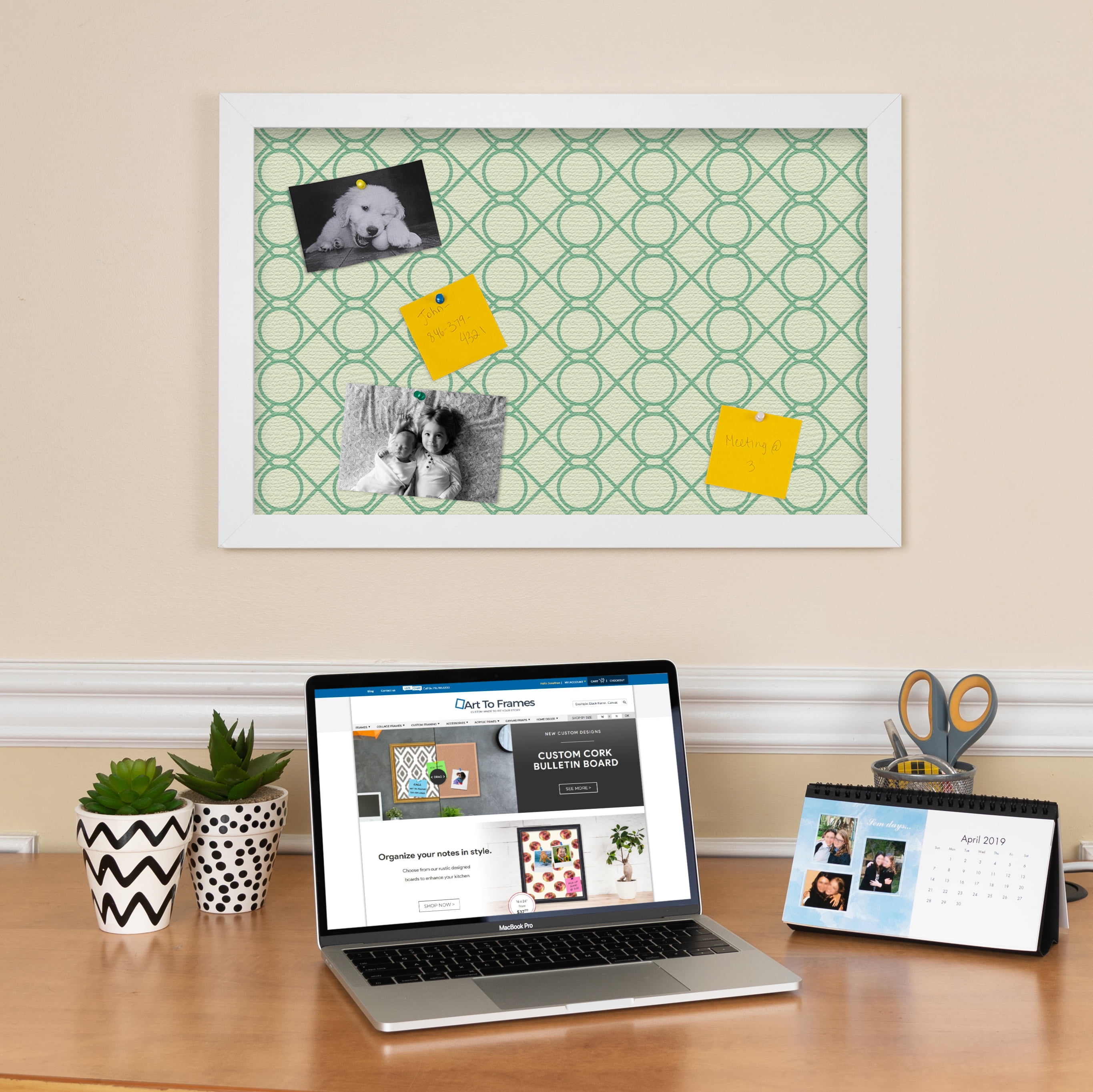 PinPix 40x28 Custom Cork Bulletin Board Green Diamond Poster Board Has a Fabric Style Canvas Finish, Framed in Green Diamond, by ArtToFrames (PinPix-586)