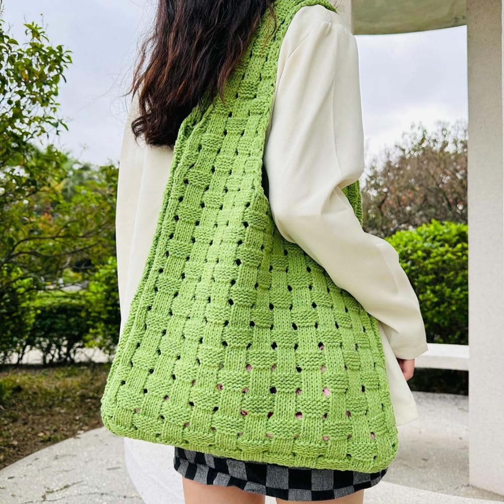 Kukuzhu Crochet Beach Tote Bag for Women Knit Shoulder Bag Aesthetic Knit Bag Woven Hobo Bag Hollow Summer Bag