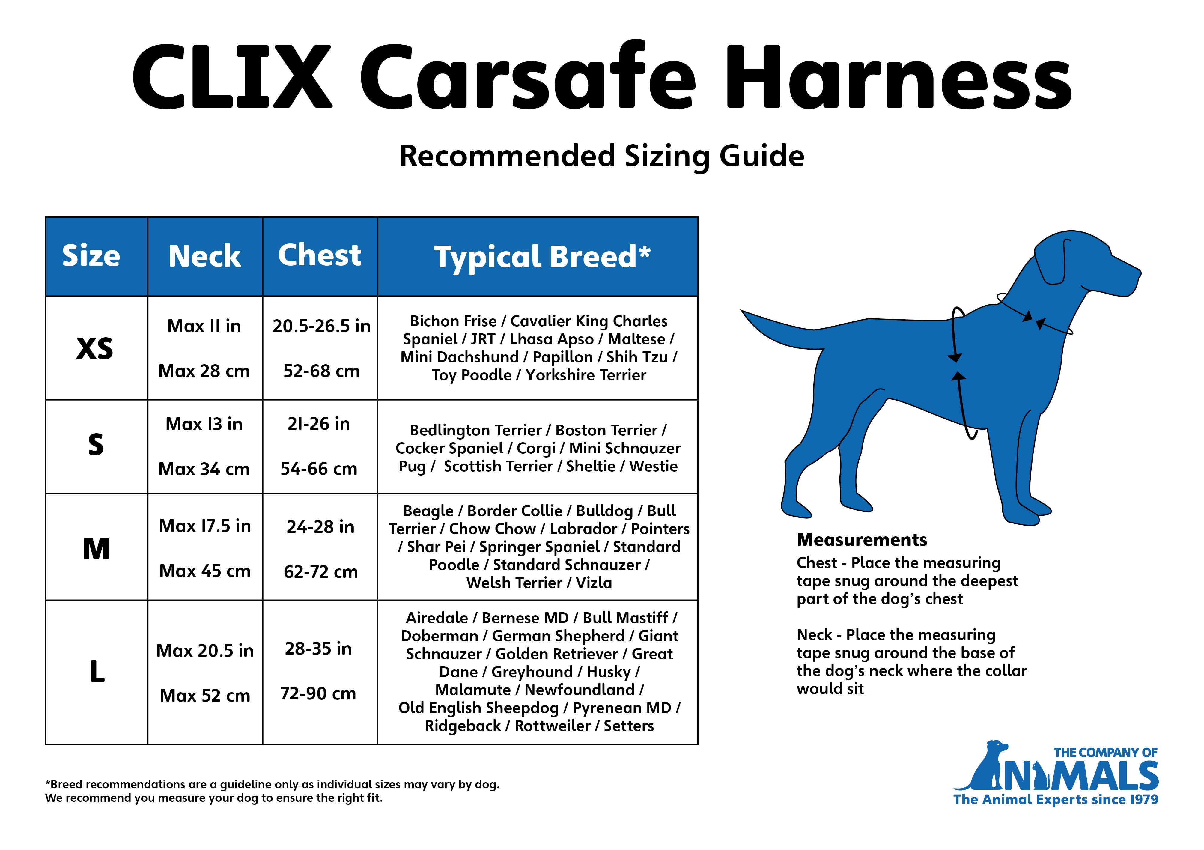 Clix Car Safe Harness Size Chart