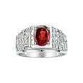 thumbnail image 1 of RYLOS Men's Rings Sterling Silver Designer Nugget Ring Oval 9X7MM Gemstone & Diamonds  Garnet January Birthstone Rings For Man Size 10, 1 of 7