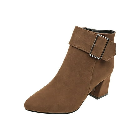 

Paiwinds Boots for Women Women Boots Retro Thick Heel High Heel Shoes Boots Plus Size Zipper Boots Brown