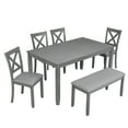 thumbnail image 2 of 6-Piece Dining Table Set with Bench and Chairs - Solid Wood Kitchen Dining Room Table Set in Farmhouse Rustic Style, Table Set for 6 with 4 Chairs and Bench Seat.(Grey_ Large), 2 of 8