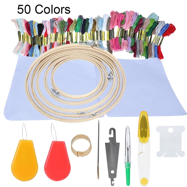 50 Colors Thread Skeins Embroidery Needle Set Stitching DIY Needle Felting 5 Bamboo Cycle Kit?Cross Stitch Tool