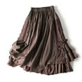 thumbnail image 7 of Chic Embroidery Linen Cotton Long Skirts for Women in Summer. Elastic Waist, Pleated. Elegant -Line. Beige. S, 7 of 7