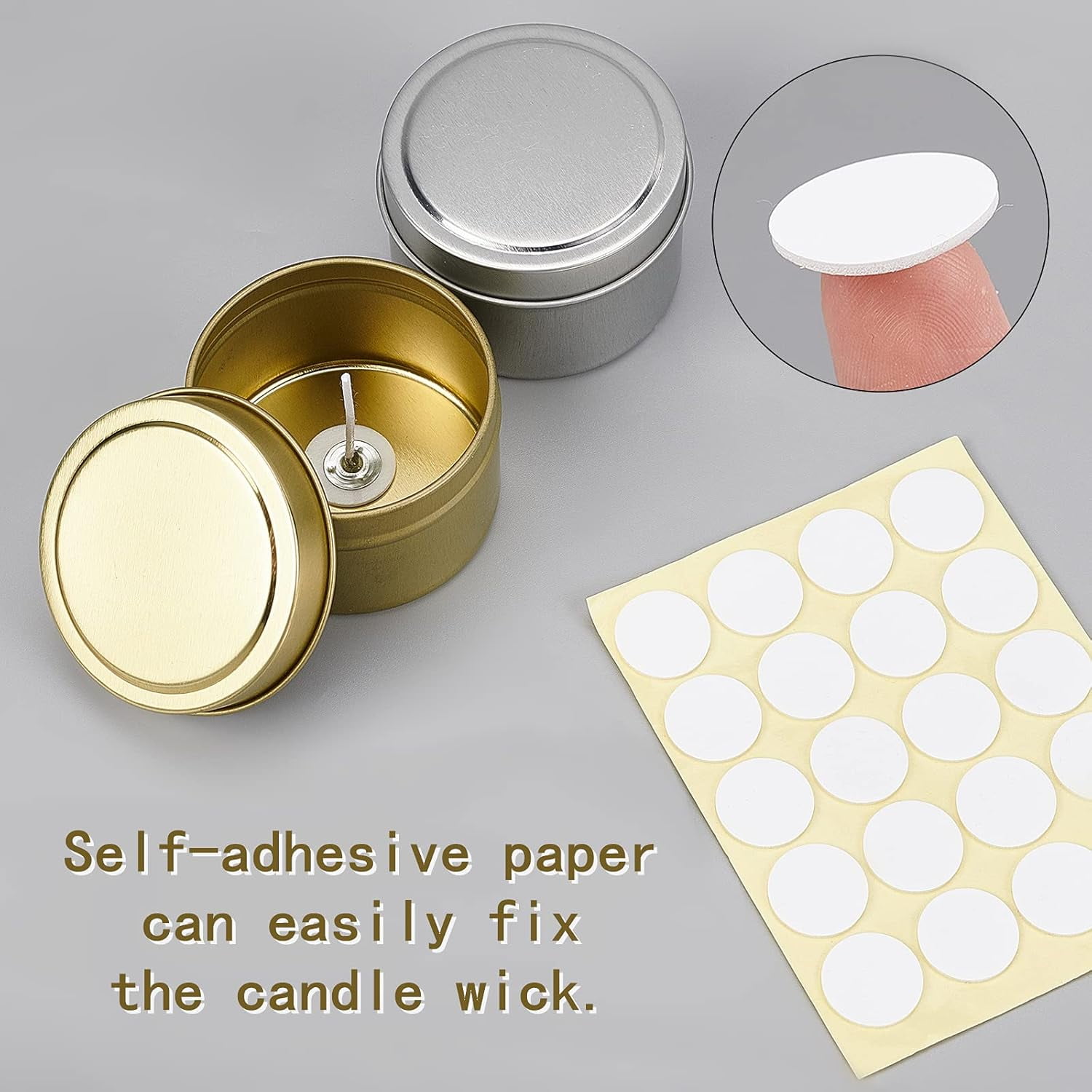DIY Candle Tin 12 Pieces Round Iron Candle Tins with Candle Wick and Double-Faced Self-Adhesive Paper Stickers for Making Candles DIY Party Favors and More Making DIY