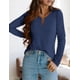 thumbnail image 3 of Camiseta PRETTYGARDEN Cuello en V Manga Larga Tela Waffle Azul Marino M, 3 of 5