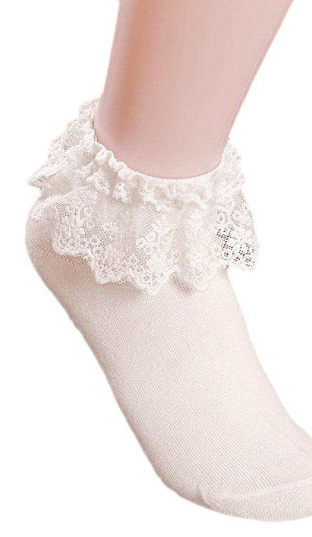 2/3 Ladies/Girls Lace Trim Top or Plain Cotton Trainer/Anklet Socks 