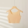 thumbnail image 2 of Defitshape Women's Tank Top Seamless Crop Top Soft Stretch Basic Fall Sleeveless Short Boat Neck Cropped Shirt Underwear Apricot Medium, 2 of 5