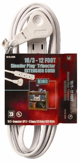 Coleman Cable 03518 Flat Plug Extension Cord, 16 3 Grounded with 3-Outlet Trinector Tap, 12' by Coleman Cable