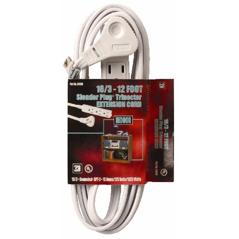 Coleman Cable 03518 Flat Plug Extension Cord, 16/3 Grounded with 3