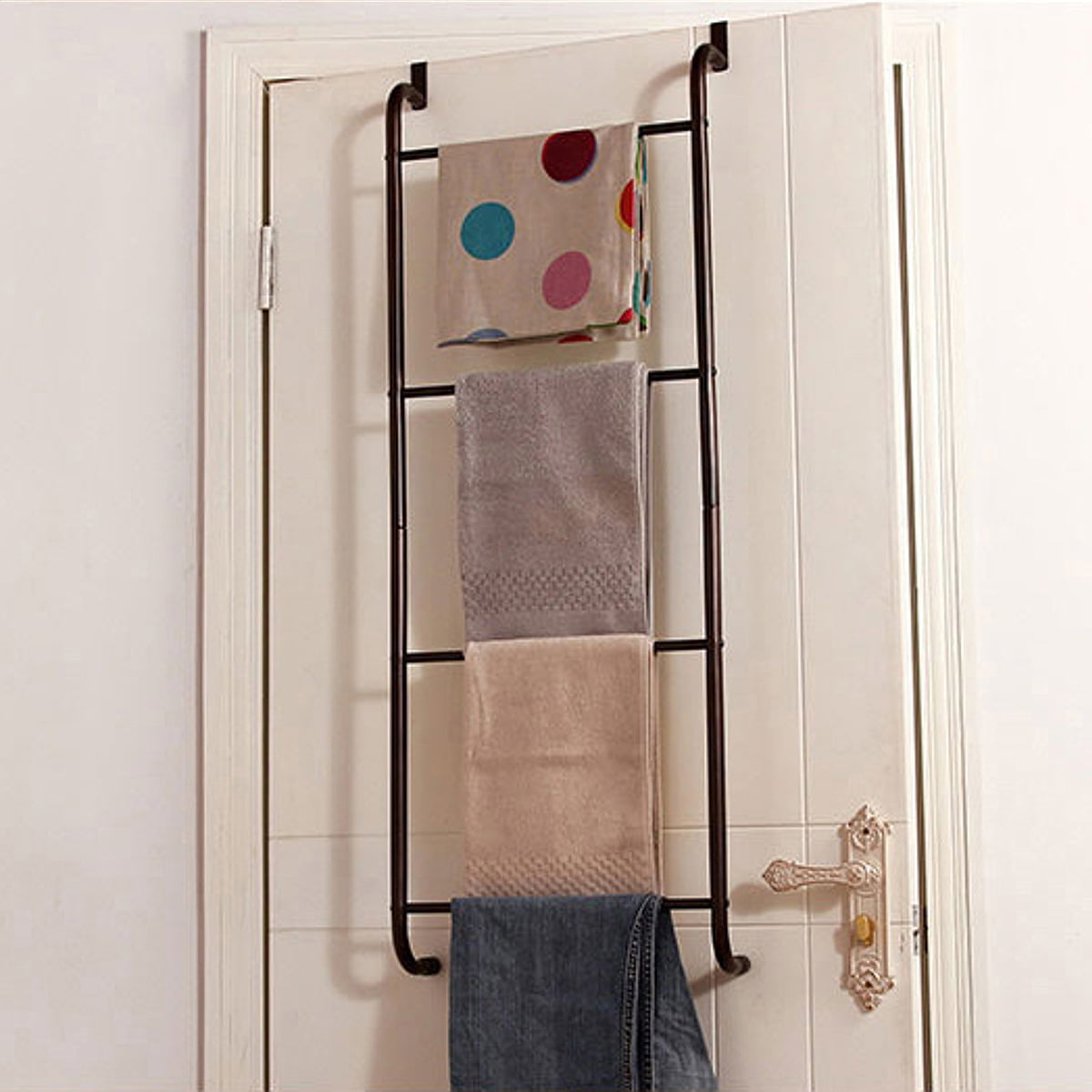 Over the Door Towel RackBathroom or Shower Door 4 Bar Hanging Holder for Towels, Washcloths or