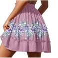thumbnail image 4 of New Summer Arrivals SMihono Women's Summer Boho Floral Print Mini Skirt High Waist Drawstring Tiered Skirts Summer Ruffle Skater Pink 14, 4 of 7