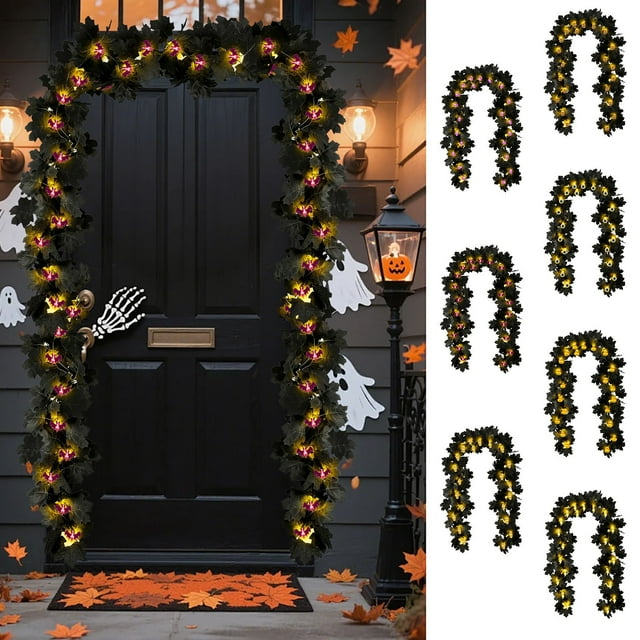 Maple Leaf String Lights for Halloween and Thanksgiving Decor - Spooky Fall Party Lights with LED Bulbs