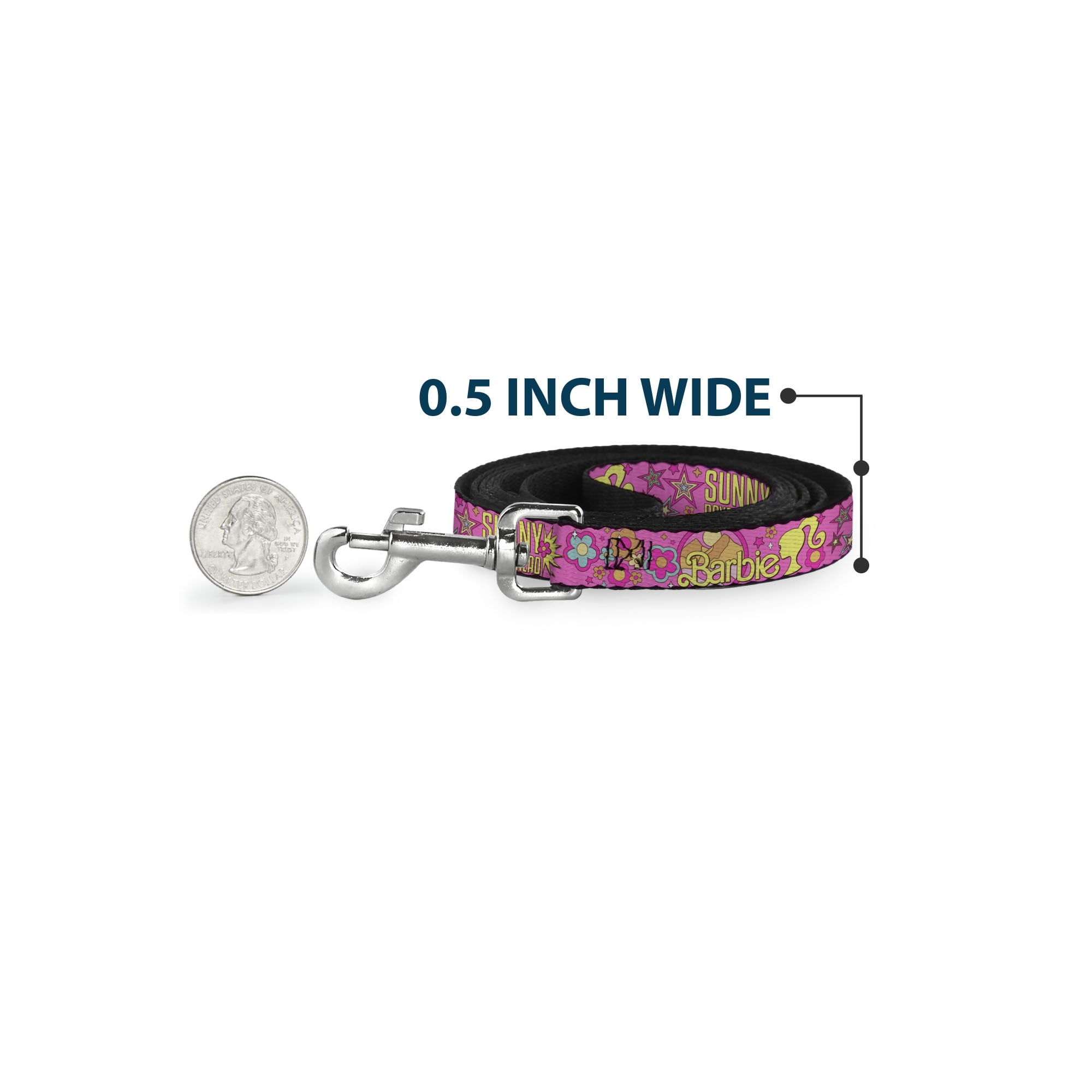 Mattel Pet Leash, Dog Leash, Barbie Sunny Days Ahead Icons Collage Pink Multi Color, 6 Feet Long 1.0 Inch Wide