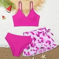 thumbnail image 2 of Gelikeya Girl 3 Piece Swimsuits Bathing Suit High Waist Floral Prints Bikini Set with Shorts Swimwear for Size 8-14 Years #01 Hot Pink & 17-18 Years, 2 of 6