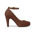 thumbnail image 4 of BLISSFUL STEP Women' Shoes Round Toe Stiletto Heel Ankle Strap Pumps Dark Brown 8.5, 4 of 8