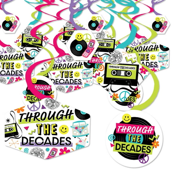 Big Dot of Happiness Through the Decades - 50s, 60s, 70s, 80s, and 90s Party Hanging Decor - Party Decoration Swirls - Set of 40