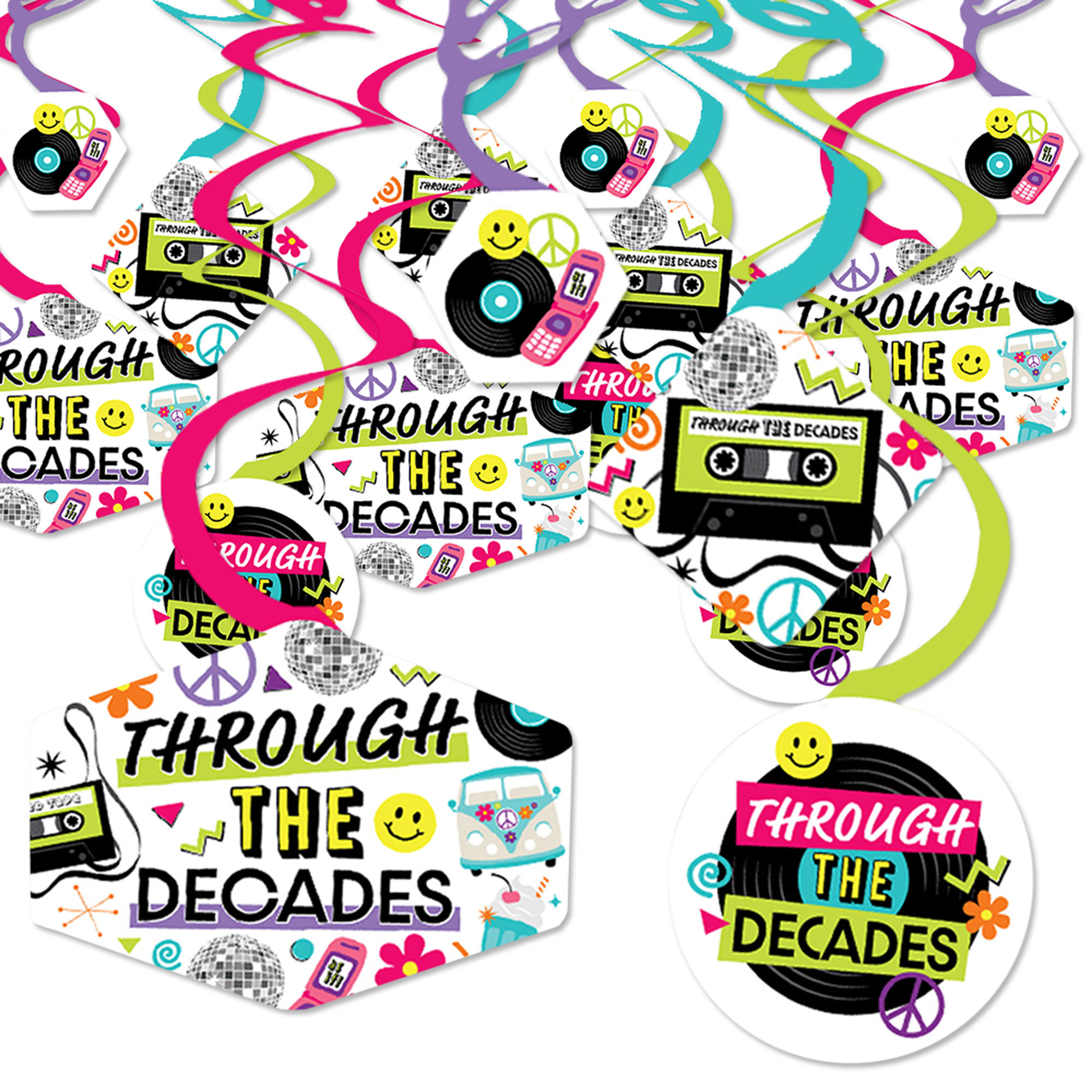 Big Dot of Happiness Through the Decades - 50s, 60s, 70s, 80s, and 90s Party Hanging Decor - Party Decoration Swirls - Set of 40