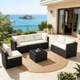 thumbnail image 7 of EDX 7 Piece Outdoor Wicker Patio Furniture Set, PE Rattan Sectional Conversation Set with Tempered Glass Coffee Table, Washable Cushions & Pillows for Backyard, Garden, Poolside, Black, 7 of 7