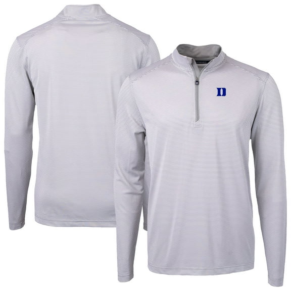 Men's Cutter & Buck Gray Duke Blue Devils Virtue Eco Pique Micro Stripe Recycled DryTec Quarter-Zip Top