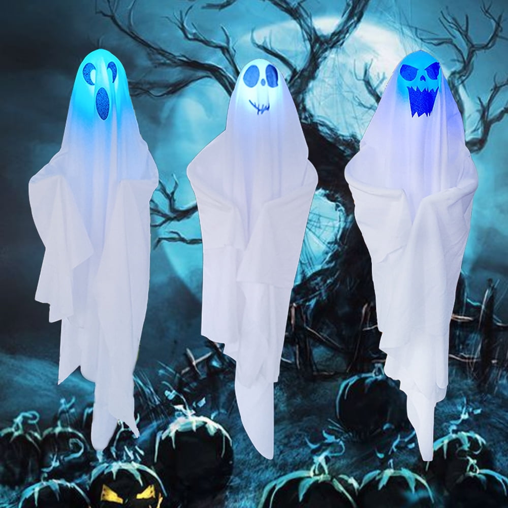 TQWQT 3PCS Halloween Decorations Outdoor Ghost Windsock LED Hanging ...