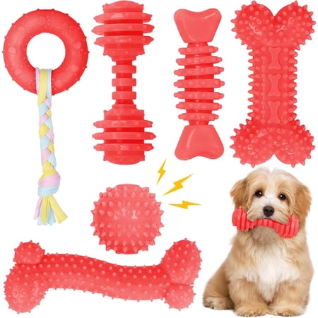 6 Pack Red Dog Chew Toys Small Dog Teething Toys Dental Health & Interactive Play