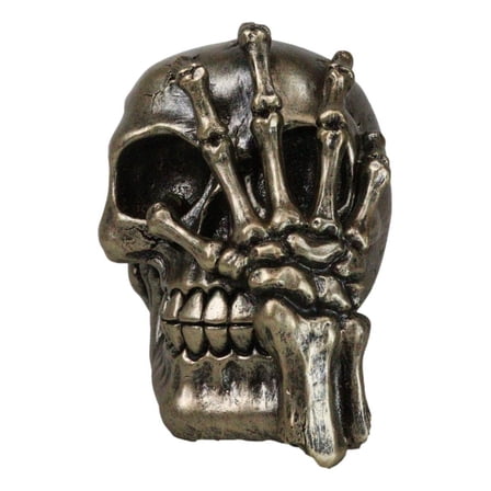 Day of The Dead Faux Bronze Hand Over Face Gesture Skull Figurine Macabre Humor