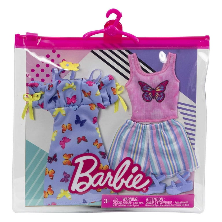 Barbie Fashion Pack with Clothes & Accessories for Doll, Butterfly Dress &  Tank (2 Outfits)