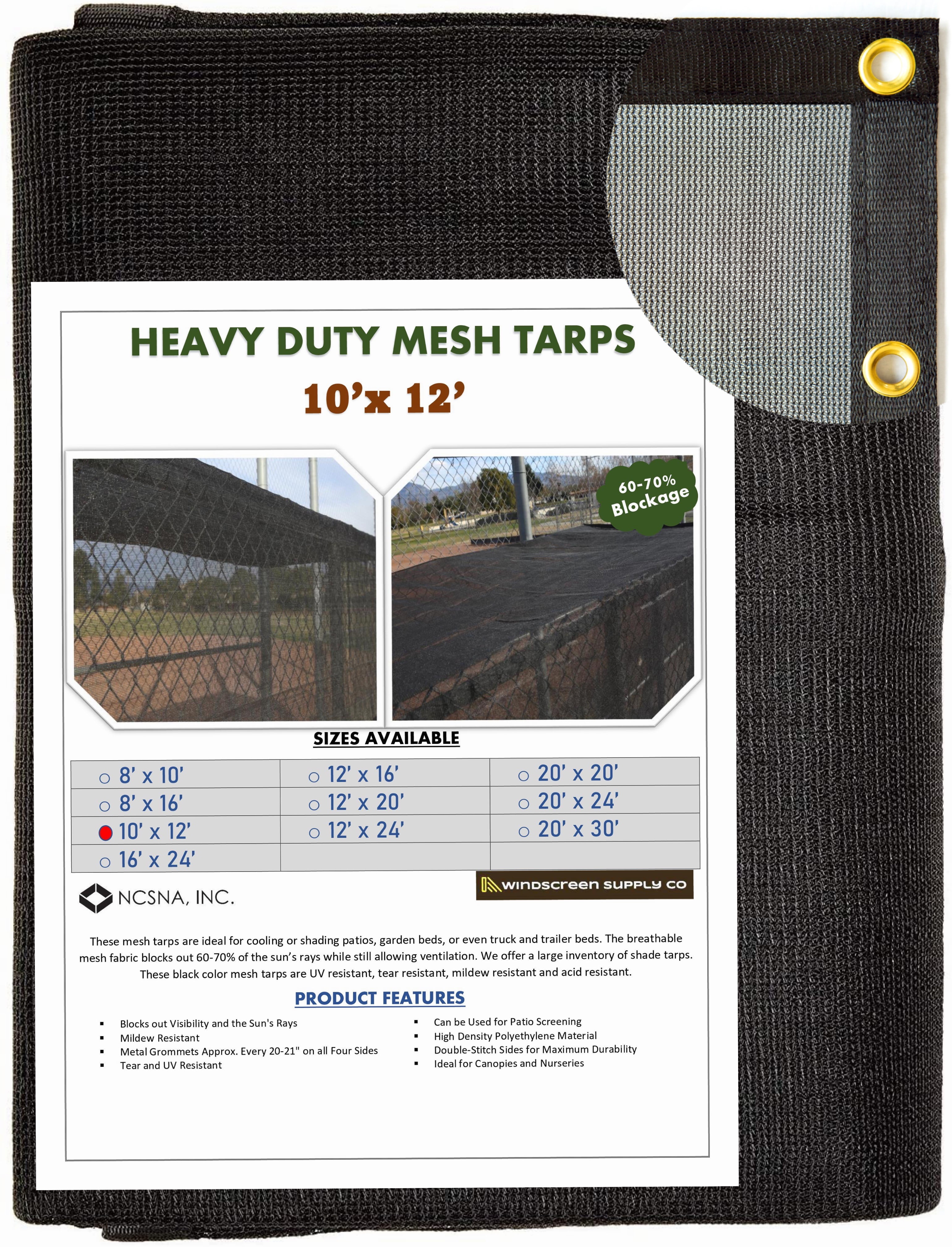 Heavy Duty 10' x 12' Black Polyethylene Mesh Tarp