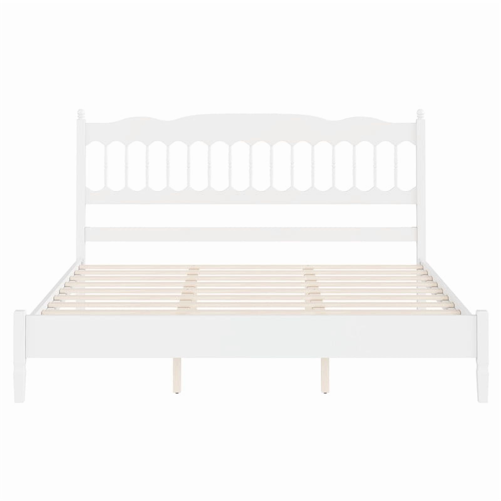 King Size Retro Countryside Style Wooden Bed Frame with Spindle Headboard, Low Profile Platform Bed with No Box Spring Required