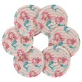 thumbnail image 2 of Haosy Set of 6 Drink Woven Coaster with Holder Heat Resistant Non-Slip Bar Coasters 4 Inches Cute Cartoon Mermaid, 2 of 7