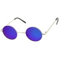 thumbnail image 2 of sunglassLA Unisex Small Retro Lennon Style Colored Mirror Lens Round Metal Sunglasses 41mm (Silver / Green-Blue Mirror) - 41mm, 2 of 4