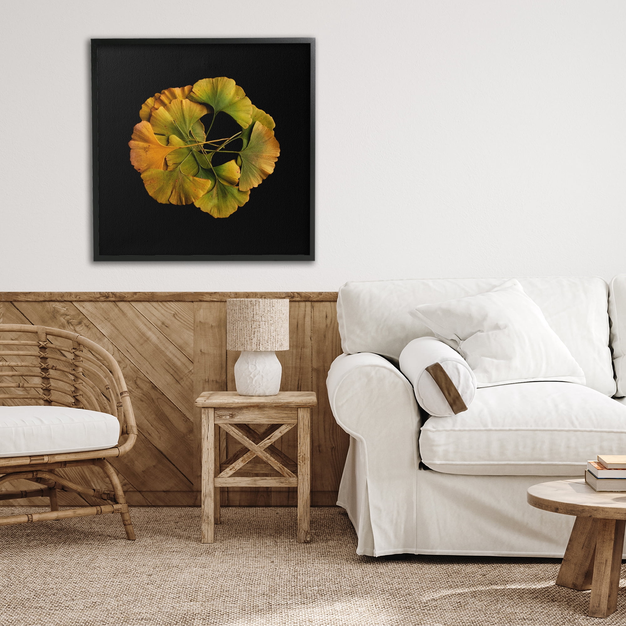 Stupell Industries Overlapping Ginkgo Leaves Black Framed Giclee Art, design by Beth Adoette