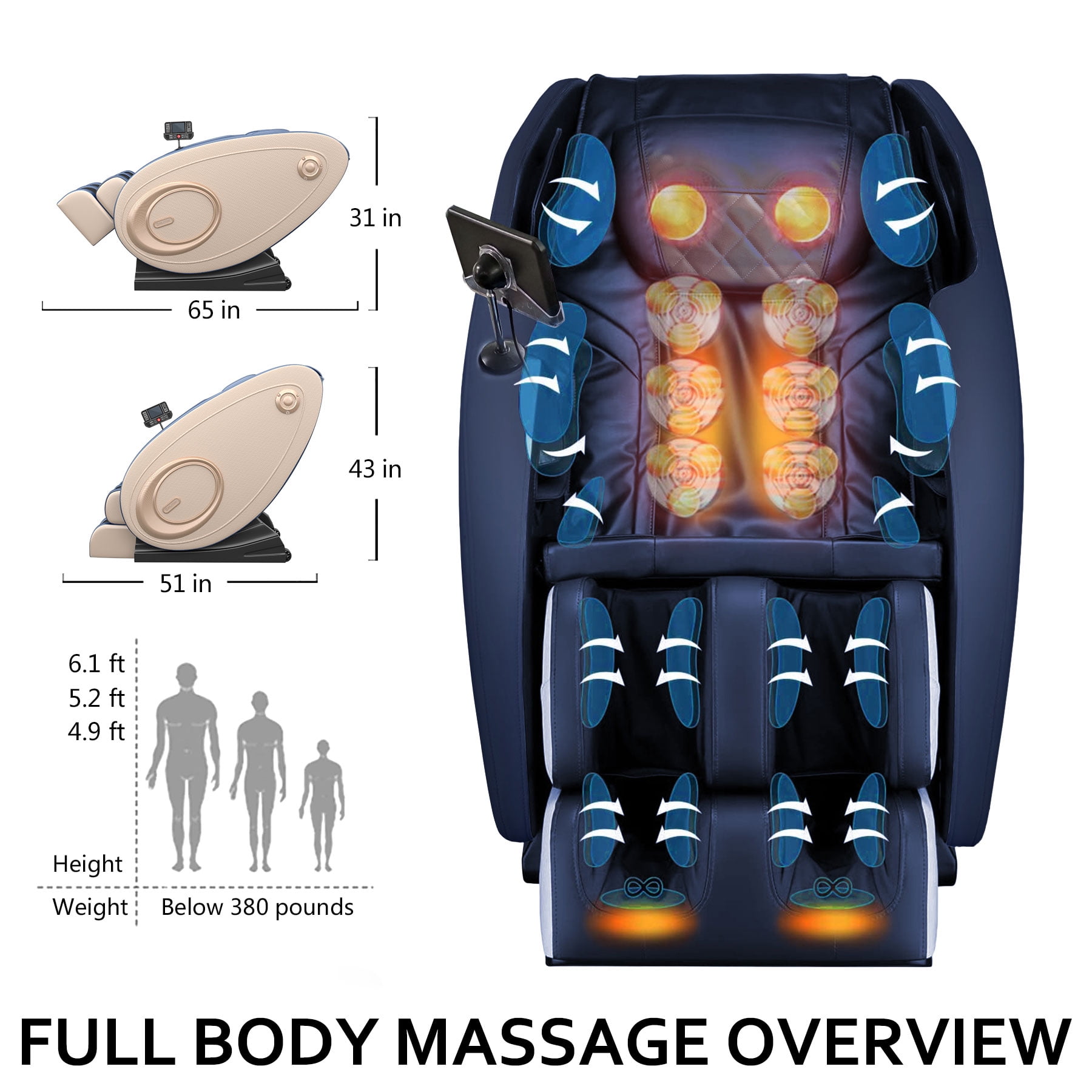 BILITOK Massage Chair Zero Gravity Full Body with Heating and Bluetooth Black