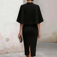 thumbnail image 4 of Womens Crew Neck Cape Sleeve Solid Color Slim Package Hip Dress Nightclub Dress Black XXL(XXL), 4 of 5