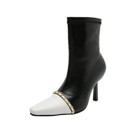 

nsendm Womens Boots Winter Pointed Leather Boots Boots Shoes Boots For Women Toe Boots Boots for Women Size 5.5 Black 8