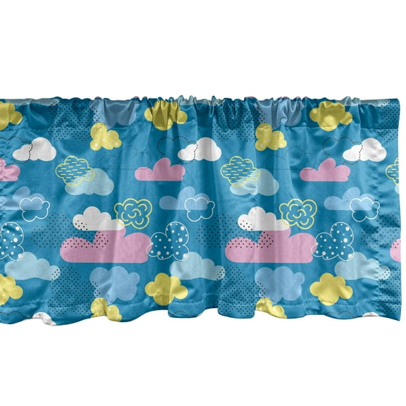 Ambesonne Cartoon Window Valance, Style Clouds Dots, 54" X 12", Sea Blue Pastel Yellow