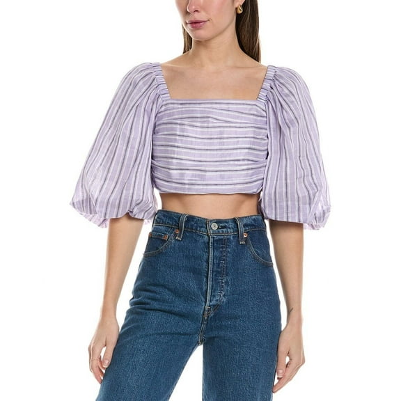 Sandro womens  Linen-Blend Top, 3, Purple