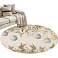 thumbnail image 2 of Round Area Rug 4ft, Easter Egg Rabbit Flower on Linen Non-Shedding Washable Area Rug, Spring Wildflower Leaves Non Slip Low-Profile Circle Rugs for Living Room, Bedroom Dining Room, 2 of 9