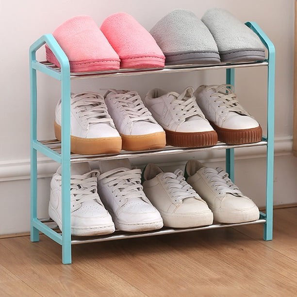 Isvgxsz Clearance 3 Tier Small Shoe Rack, Narrow Stackable Kids Toddler Adult Shoe Storage Organizer Shelf for Closet Floor Front Door Entrance Entryway, Free Standing Shoe Rack Organization Shelves