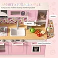 thumbnail image 3 of Aukfa Kids Play Kitchen Playset, Wooden Toddler Kitchen with Pretend Ice Maker & Capsule Coffee Maker for Kids Girls Boys, Pink, 3 of 7